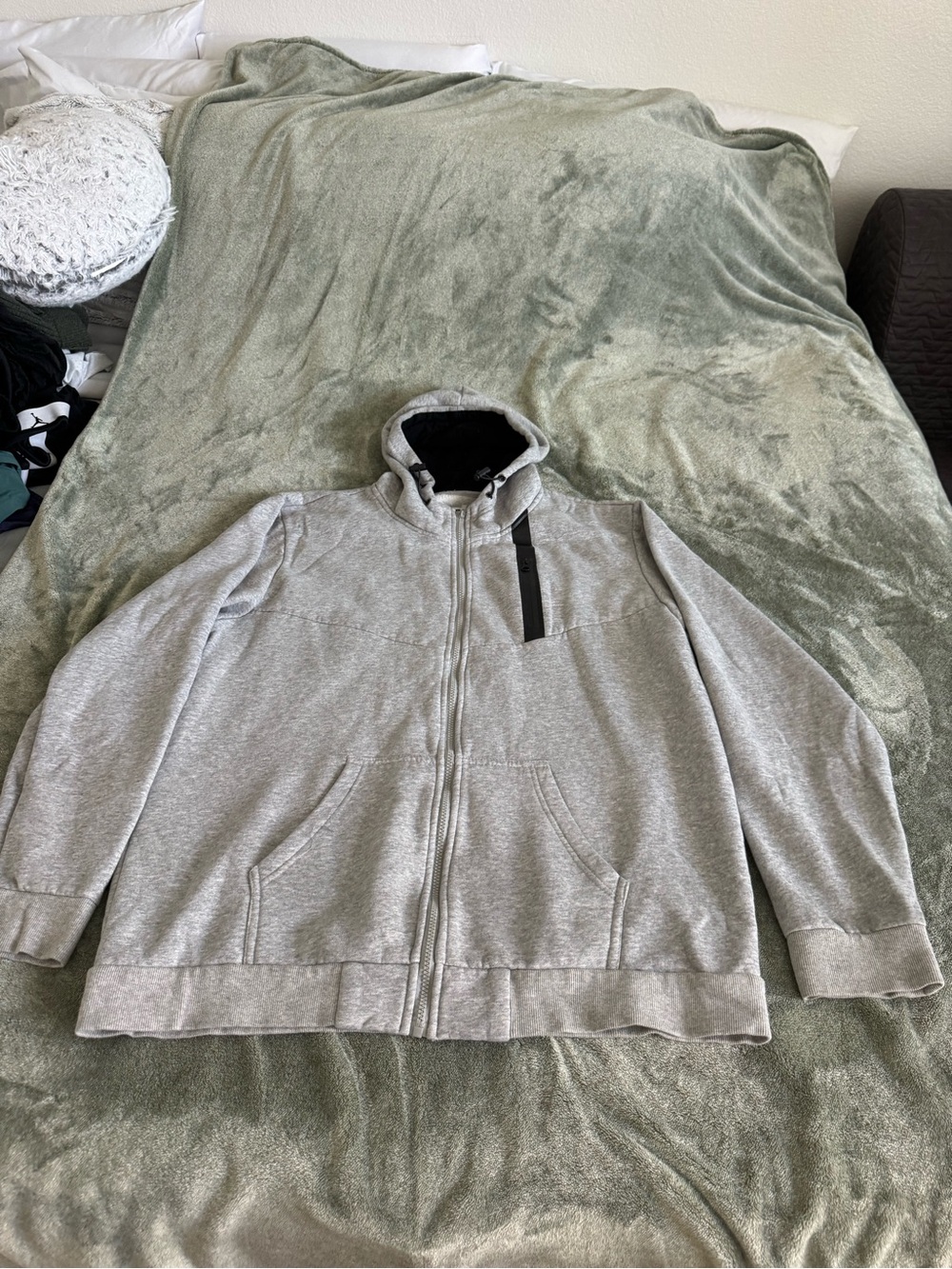 Fashion Nova Light Gray Zip-Up Hoodie Jacket with Black Trim